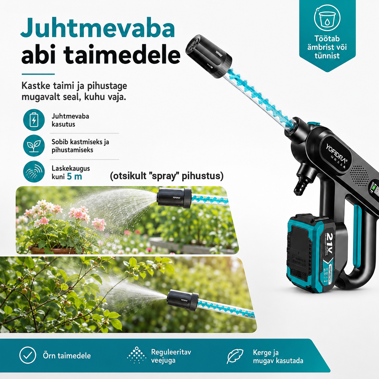 Akusurvekas taimede kastmiseks ja pihustamiseks